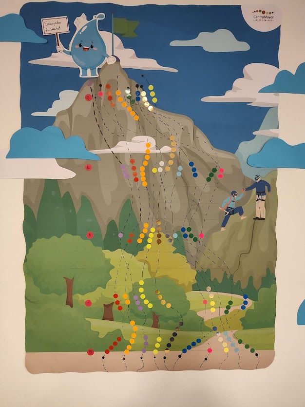 Mural de una campaña ambiental de Centro Mayor con la gota Embajador Ambiental